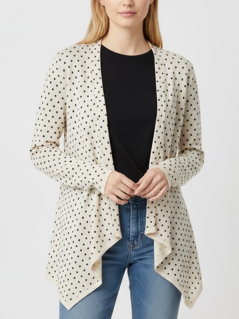 POLKA DOT WATERFALL CARDIGAN
